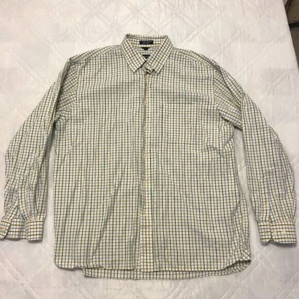 Izod 80's 2 Ply Cotton‎ long sleve yellow and green dress shirt Large
